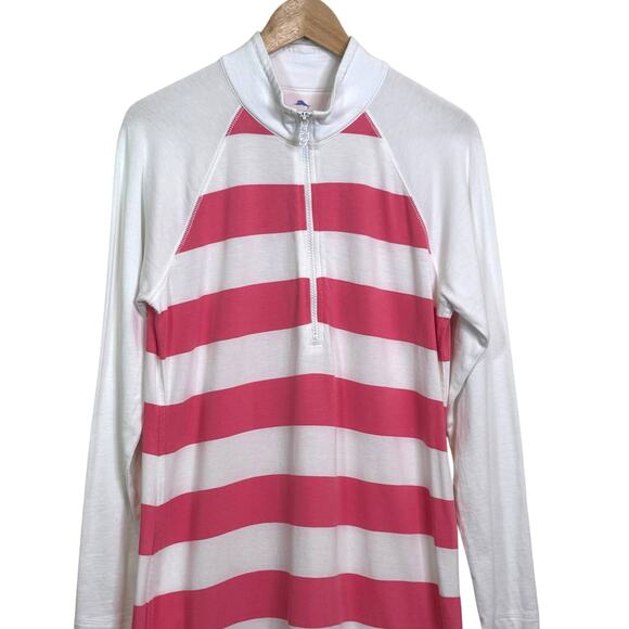 Tommy Bahama Size Medium Pink Striped Thera 1/4 Zip Long Sleeve Dress Cover Up - Picture 2 of 6